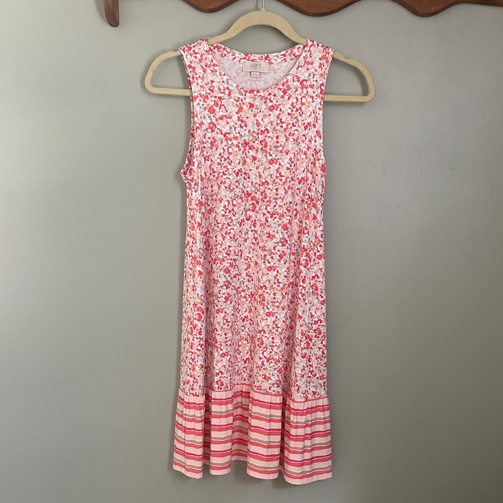 LOFT Pink Floral Dress XS Petite